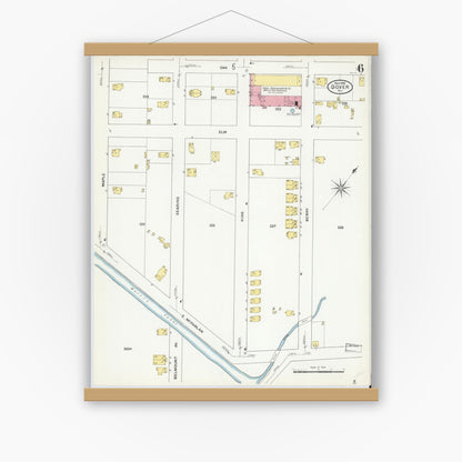 Old map wall art mockup — magnetic wood frame on white wall — Sanborn Fire Insurance Map from Dover, Morris County, New Jersey (1909), Sheet #0006
