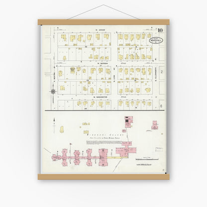 Old map wall art mockup — magnetic wood frame on white wall — Sanborn Fire Insurance Map from Marshall, Saline County, Missouri (1910), Sheet #0010