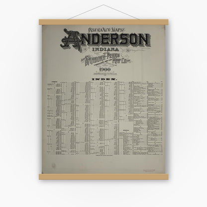 Old map wall art mockup — magnetic wood frame on white wall — Sanborn Fire Insurance Map from Anderson, Madison County, Indiana (1900), Sheet #0001