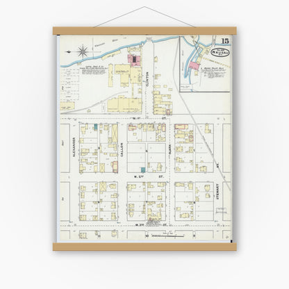 Old map wall art mockup — magnetic wood frame on white wall — Sanborn Fire Insurance Map from Wausau, Marathon County, Wisconsin (1891), Sheet #0015