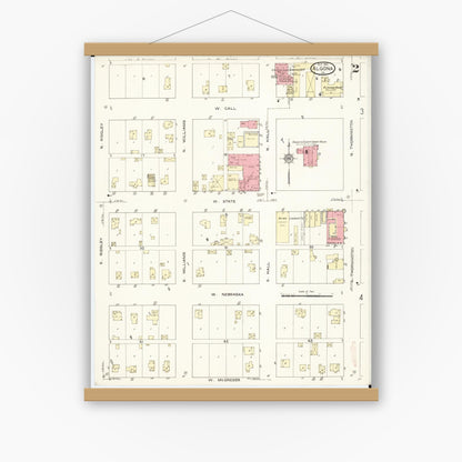 Old map wall art mockup — magnetic wood frame on white wall — Sanborn Fire Insurance Map from Algona, Kossuth County, Iowa (1913), Sheet #0002
