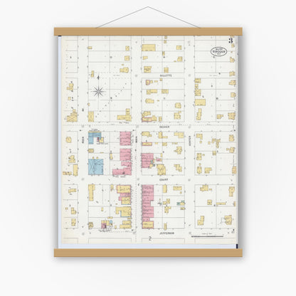 Old map wall art mockup — magnetic wood frame on white wall — Sanborn Fire Insurance Map from Viroqua, Vernon County, Wisconsin (1900), Sheet #0003