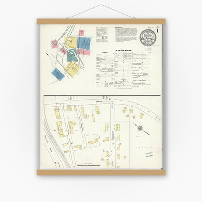 Old map wall art mockup — magnetic wood frame on white wall — Sanborn Fire Insurance Map from East Pepperell, Middlesex County, Massachusetts (1912) - Complete Map Set
