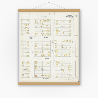 Old map wall art mockup — magnetic wood frame on white wall — Sanborn Fire Insurance Map from Brainerd, Crow Wing County, Minnesota (1892), Sheet #0010