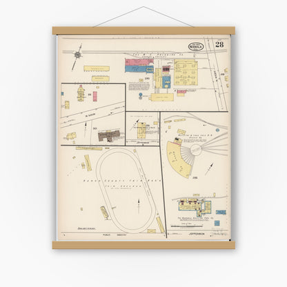 Old map wall art mockup — magnetic wood frame on white wall — Sanborn Fire Insurance Map from Norwalk, Huron County, Ohio (1922), Sheet #0028