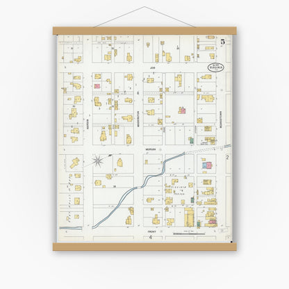 Old map wall art mockup — magnetic wood frame on white wall — Sanborn Fire Insurance Map from Virginia, Cass County, Illinois (1900), Sheet #0005