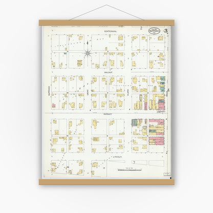 Old map wall art mockup — magnetic wood frame on white wall — Sanborn Fire Insurance Map from Nappanee, Elkhart County, Indiana (1905), Sheet #0003