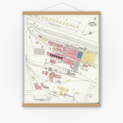 Old map wall art mockup — magnetic wood frame on white wall — Sanborn Fire Insurance Map from Franklin, Sussex County, New Jersey (1920), Sheet #0003