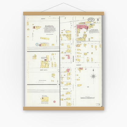 Old map wall art mockup — magnetic wood frame on white wall — Sanborn Fire Insurance Map from Butler, De Kalb County, Indiana (1907), Sheet #0004