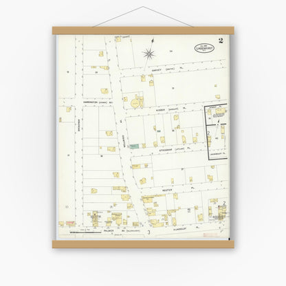 Old map wall art mockup — magnetic wood frame on white wall — Sanborn Fire Insurance Map from Lindenhurst, Suffolk County, New York (1908), Sheet #0002