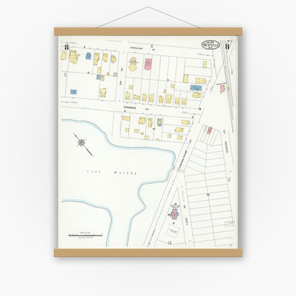 Old map wall art mockup — magnetic wood frame on white wall — Sanborn Fire Insurance Map from Westville, Gloucester County, New Jersey (1926), Sheet #0008