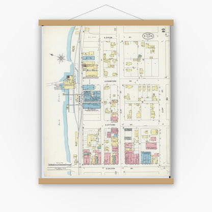 Old map wall art mockup — magnetic wood frame on white wall — Sanborn Fire Insurance Map from Dixon, Lee County, Illinois (1897), Sheet #0002