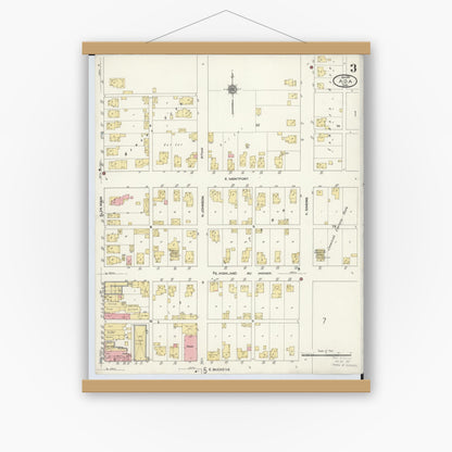 Old map wall art mockup — magnetic wood frame on white wall — Sanborn Fire Insurance Map from Ada, Hardin County, Ohio (1910), Sheet #0003