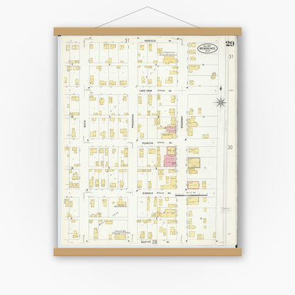 Old map wall art mockup — magnetic wood frame on white wall — Sanborn Fire Insurance Map from Menominee, Menominee County, Michigan (1907), Sheet #0029