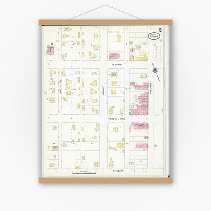 Old map wall art mockup — magnetic wood frame on white wall — Sanborn Fire Insurance Map from Neoga, Cumberland County, Illinois (1910), Sheet #0002
