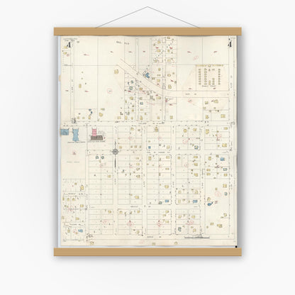 Old map wall art mockup — magnetic wood frame on white wall — Sanborn Fire Insurance Map from Junction, Kimble County, Texas (1942), Sheet #0004