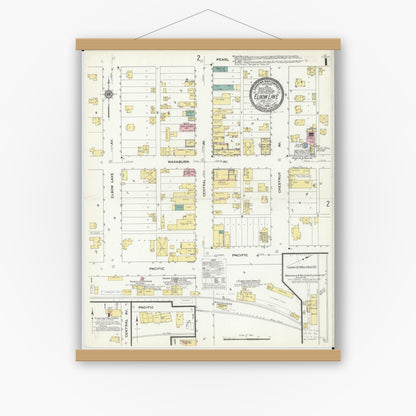 Old map wall art mockup — magnetic wood frame on white wall — Sanborn Fire Insurance Map from Elbow Lake, Grant County, Minnesota (1909) - Complete Map Set