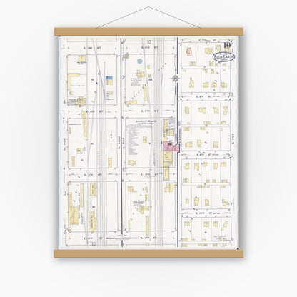 Old map wall art mockup — magnetic wood frame on white wall — Sanborn Fire Insurance Map from Blue Earth, Faribault County, Minnesota (1917), Sheet #0010