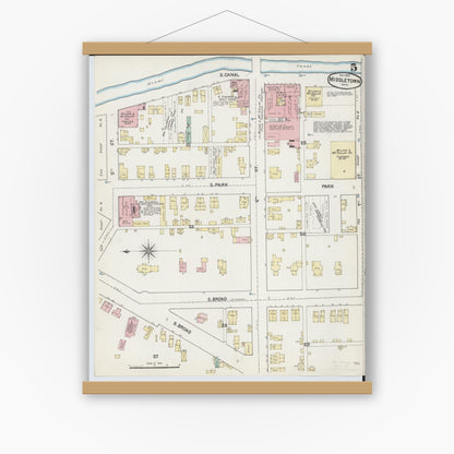 Old map wall art mockup — magnetic wood frame on white wall — Sanborn Fire Insurance Map from Middletown, Butler County, Ohio (1890), Sheet #0005