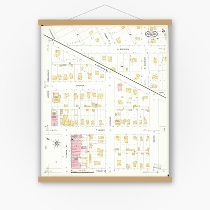 Old map wall art mockup — magnetic wood frame on white wall — Sanborn Fire Insurance Map from Audubon, Audubon County, Iowa (1908), Sheet #0005