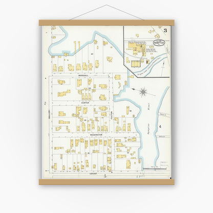Old map wall art mockup — magnetic wood frame on white wall — Sanborn Fire Insurance Map from Hampton, Independent Cities, Virginia (1900), Sheet #0003
