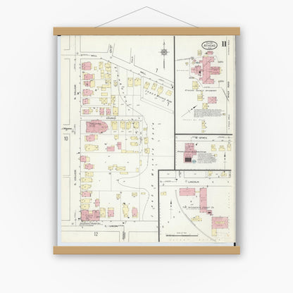 Old map wall art mockup — magnetic wood frame on white wall — Sanborn Fire Insurance Map from Athens, Athens County, Ohio (1914), Sheet #0011
