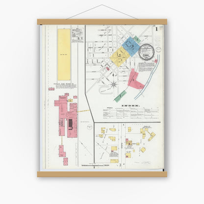 Old map wall art mockup — magnetic wood frame on white wall — Sanborn Fire Insurance Map from Caro, Tuscola County, Michigan (1900) - Complete Map Set