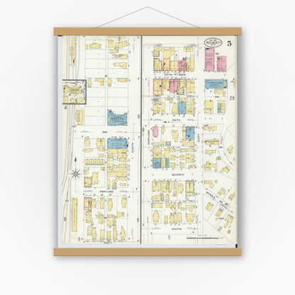 Old map wall art mockup — magnetic wood frame on white wall — Sanborn Fire Insurance Map from Red Jacket, Houghton County, Michigan (1908), Sheet #0005