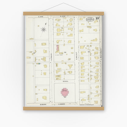 Old map wall art mockup — magnetic wood frame on white wall — Sanborn Fire Insurance Map from Sherman, Grayson County, Texas (1892), Sheet #0010