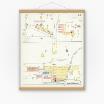 Old map wall art mockup — magnetic wood frame on white wall — Sanborn Fire Insurance Map from Corry, Erie County, Pennsylvania (1909), Sheet #0014