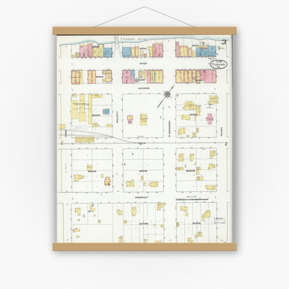 Old map wall art mockup — magnetic wood frame on white wall — Sanborn Fire Insurance Map from Durand, Pepin County, Wisconsin (1910), Sheet #0003