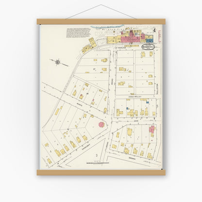 Old map wall art mockup — magnetic wood frame on white wall — Sanborn Fire Insurance Map from Monroeville, Huron County, Ohio (1922), Sheet #0004