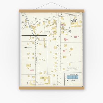 Old map wall art mockup — magnetic wood frame on white wall — Sanborn Fire Insurance Map from Florida, Orange County, New York (1915), Sheet #0003