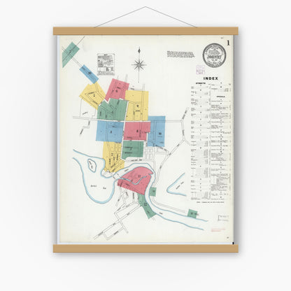 Old map wall art mockup — magnetic wood frame on white wall — Sanborn Fire Insurance Map from Saugerties, Ulster County, New York (1904) - Complete Map Set