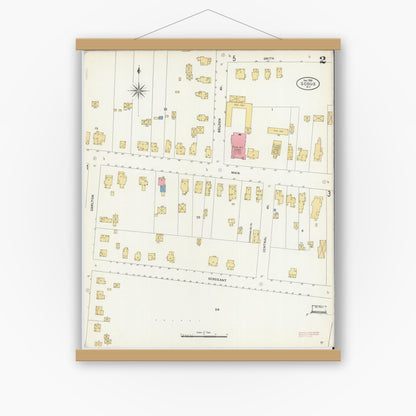 Old map wall art mockup — magnetic wood frame on white wall — Sanborn Fire Insurance Map from Sodus, Wayne County, New York (1906), Sheet #0002