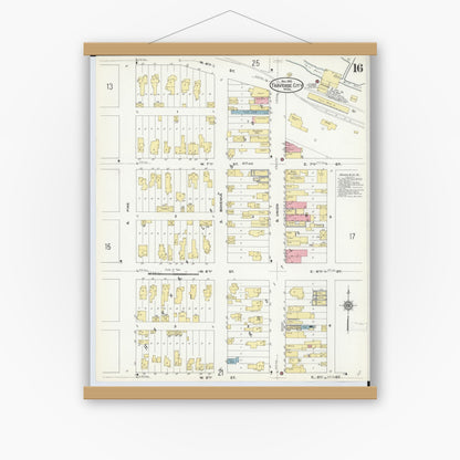 Old map wall art mockup — magnetic wood frame on white wall — Sanborn Fire Insurance Map from Traverse City, Grand Traverse County, Michigan (1910), Sheet #0016