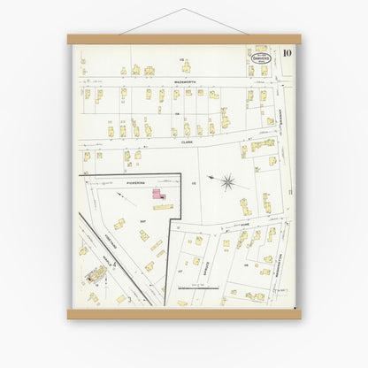 Old map wall art mockup — magnetic wood frame on white wall — Sanborn Fire Insurance Map from Danvers, Essex County, Massachusetts (1909), Sheet #0010
