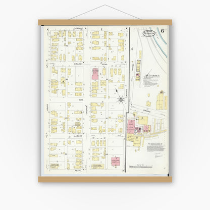 Old map wall art mockup — magnetic wood frame on white wall — Sanborn Fire Insurance Map from Saint Joseph, Berrien County, Michigan (1908), Sheet #0006