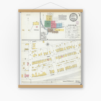 Old map wall art mockup — magnetic wood frame on white wall — Sanborn Fire Insurance Map from Dennison, Tuscarawas County, Ohio (1901) - Complete Map Set