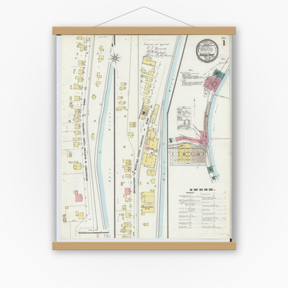 Old map wall art mockup — magnetic wood frame on white wall — Sanborn Fire Insurance Map from Bridgeport, Belmont County, Ohio (1897) - Complete Map Set