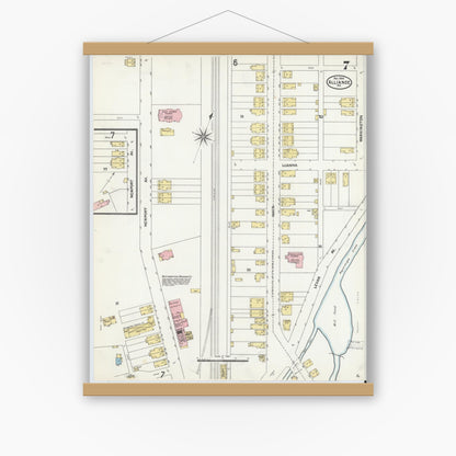 Old map wall art mockup — magnetic wood frame on white wall — Sanborn Fire Insurance Map from Alliance, Northampton County, Pennsylvania (1904), Sheet #0007