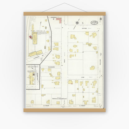 Old map wall art mockup — magnetic wood frame on white wall — Sanborn Fire Insurance Map from Oxford, Granville County, North Carolina (1909), Sheet #0008