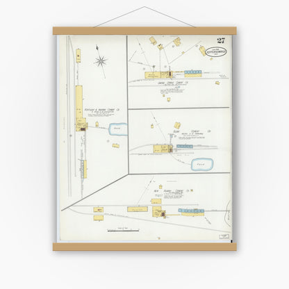 Old map wall art mockup — magnetic wood frame on white wall — Sanborn Fire Insurance Map from Jeffersonville, Clark County, Indiana (1898), Sheet #0027