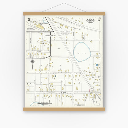 Old map wall art mockup — magnetic wood frame on white wall — Sanborn Fire Insurance Map from Leesburg, Lake County, Florida (1924), Sheet #0005