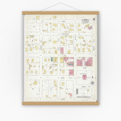 Old map wall art mockup — magnetic wood frame on white wall — Sanborn Fire Insurance Map from Vienna, Johnson County, Illinois (1907), Sheet #0002
