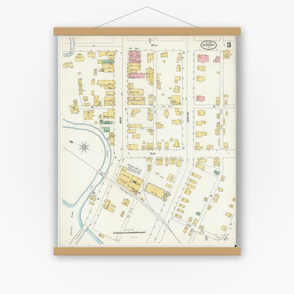 Old map wall art mockup — magnetic wood frame on white wall — Sanborn Fire Insurance Map from Ridgway, Elk County, Pennsylvania (1898), Sheet #0003