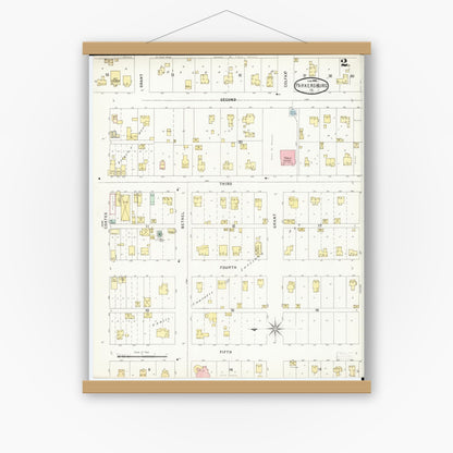 Old map wall art mockup — magnetic wood frame on white wall — Sanborn Fire Insurance Map from Parkersburg, Butler County, Iowa (1896), Sheet #0002