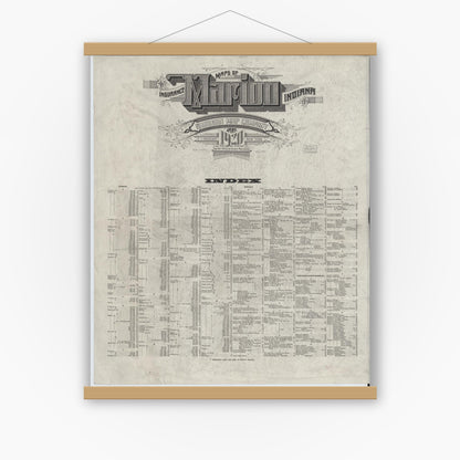 Old map wall art mockup — magnetic wood frame on white wall — Sanborn Fire Insurance Map from Marion, Grant County, Indiana (1920), Sheet #0001