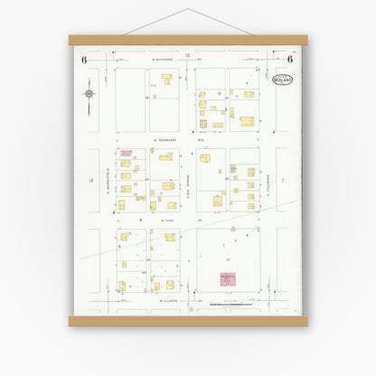 Old map wall art mockup — magnetic wood frame on white wall — Sanborn Fire Insurance Map from Midland, Midland County, Texas (1929), Sheet #0006