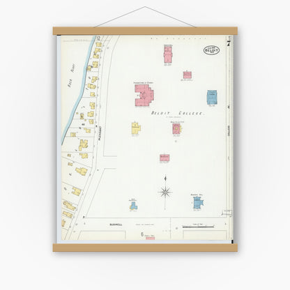 Old map wall art mockup — magnetic wood frame on white wall — Sanborn Fire Insurance Map from Beloit, Rock County, Wisconsin (1902), Sheet #0007